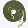 Geflochtene Paracord Hundeleine in Olive mit messingfarbenen Karabinern und Ringen, 2 Meter lang und dreifach verstellbar