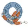 Nylon Hundeleine 2 m in hellem Blau mit zwei Karabinern und Lederverstärkungen