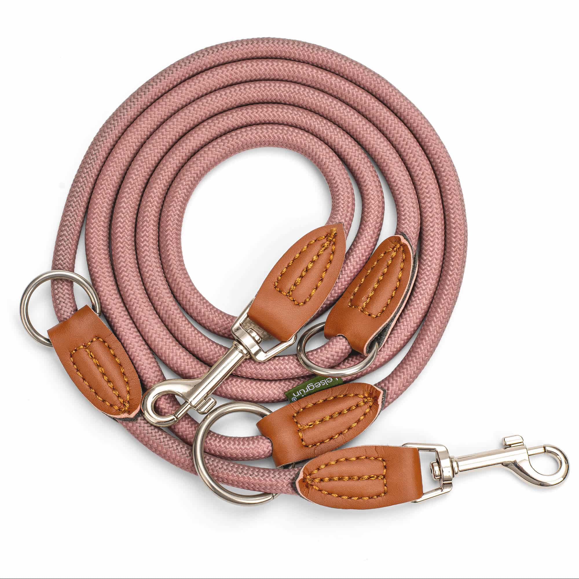 Nylon Hundeleine 2 m lang, in Altrosa mit zwei Karabinern und Lederverstärkungen