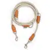 Nylon Hundeleine 2 m lang, sandfarben mit zwei Karabinern und Lederverstärkungen