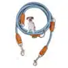 Nylon Hundeleine 2 m in hellem Blau mit zwei Karabinern und Lederverstärkungen
