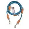 Nylon Hundeleine 2 m in Blau mit zwei Karabinern und Lederverstärkungen