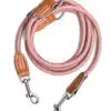 Nylon Hundeleine 2 m lang, in Altrosa mit zwei Karabinern und Lederverstärkungen