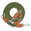 Nylon Hundeleine 2 m lang, in Olivgrün mit zwei Karabinern und Lederverstärkungen