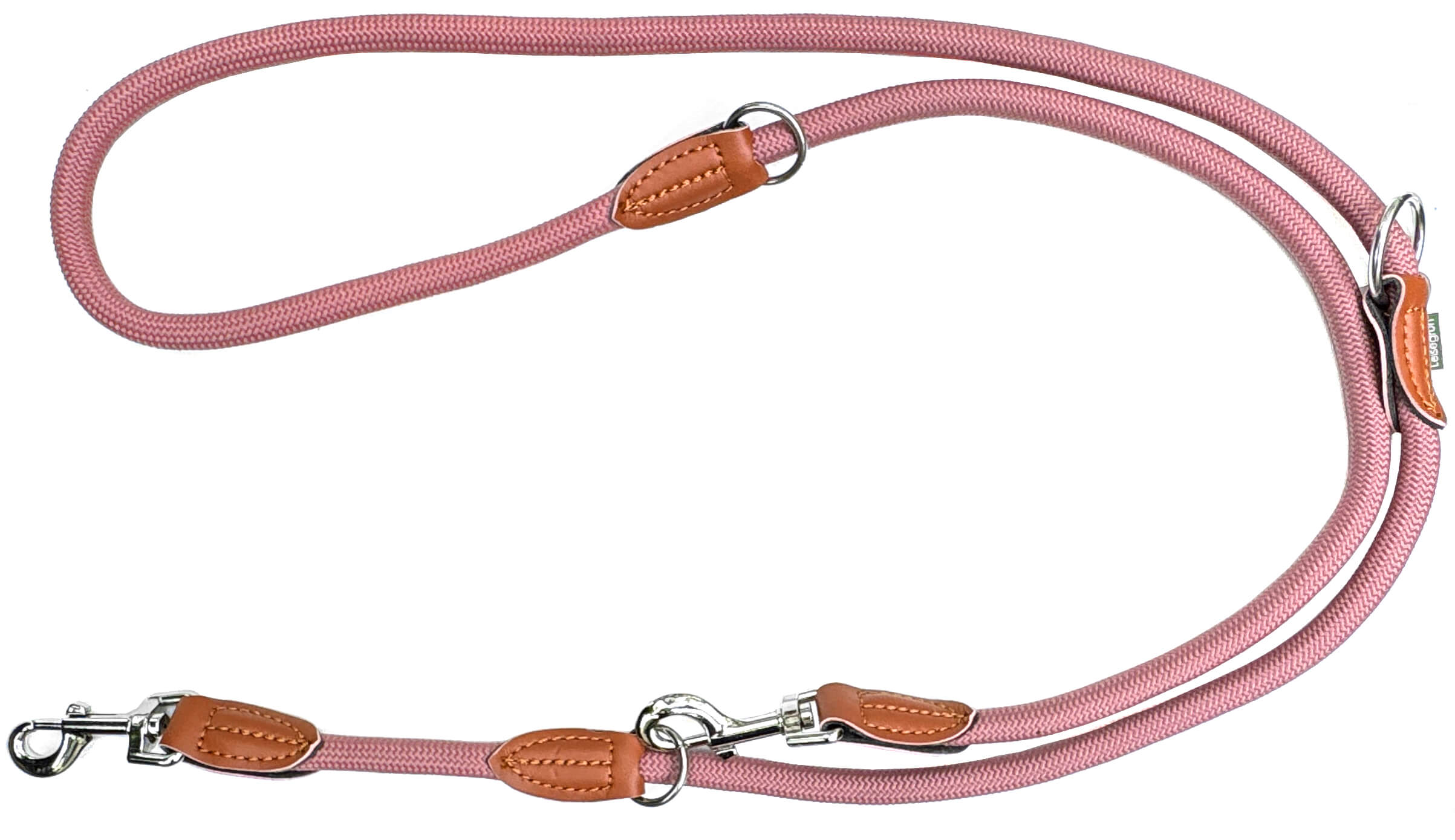 Nylon Hundeleine 2 m lang, in Altrosa mit zwei Karabinern und Lederverstärkungen