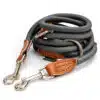 Nylon Hundeleine 2 m lang, in grau mit zwei Karabinern und Lederverstärkungen