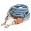 Nylon Hundeleine 2 m in hellem Blau mit zwei Karabinern und Lederverstärkungen