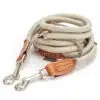 Nylon Hundeleine 2 m lang, sandfarben mit zwei Karabinern und Lederverstärkungen