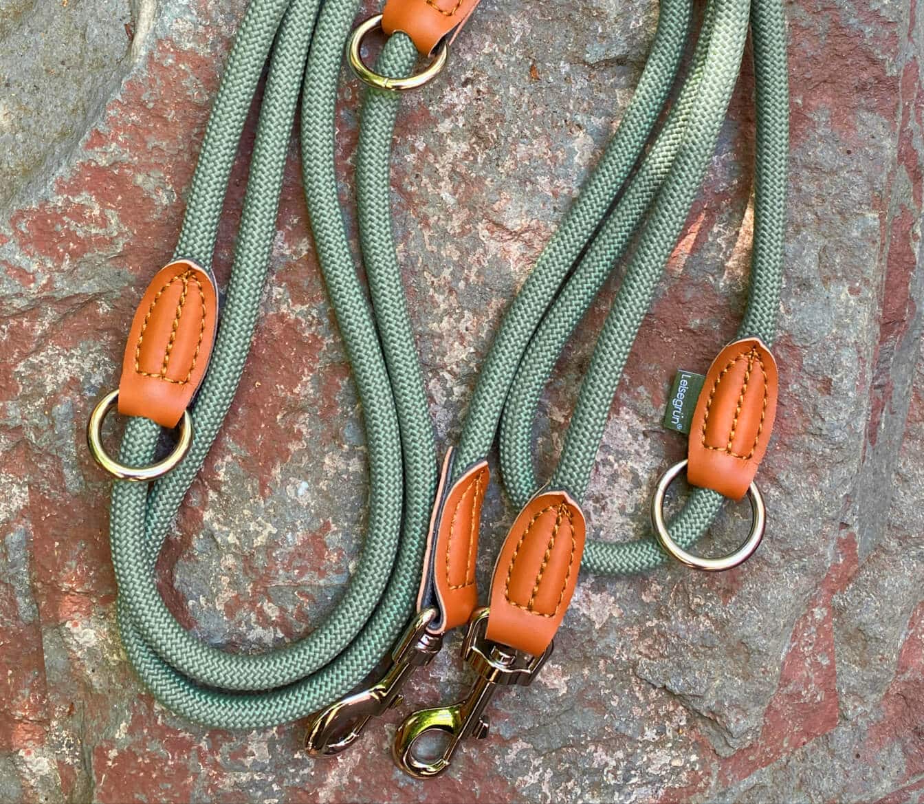 Nylon Hundeleine 2 m in hellem Grün mit zwei Karabinern und Lederverstärkungen