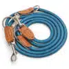 Nylon Hundeleine 2 m in Blau mit zwei Karabinern und Lederverstärkungen