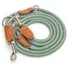 Nylon Hundeleine 2 m in hellem Grün mit zwei Karabinern und Lederverstärkungen