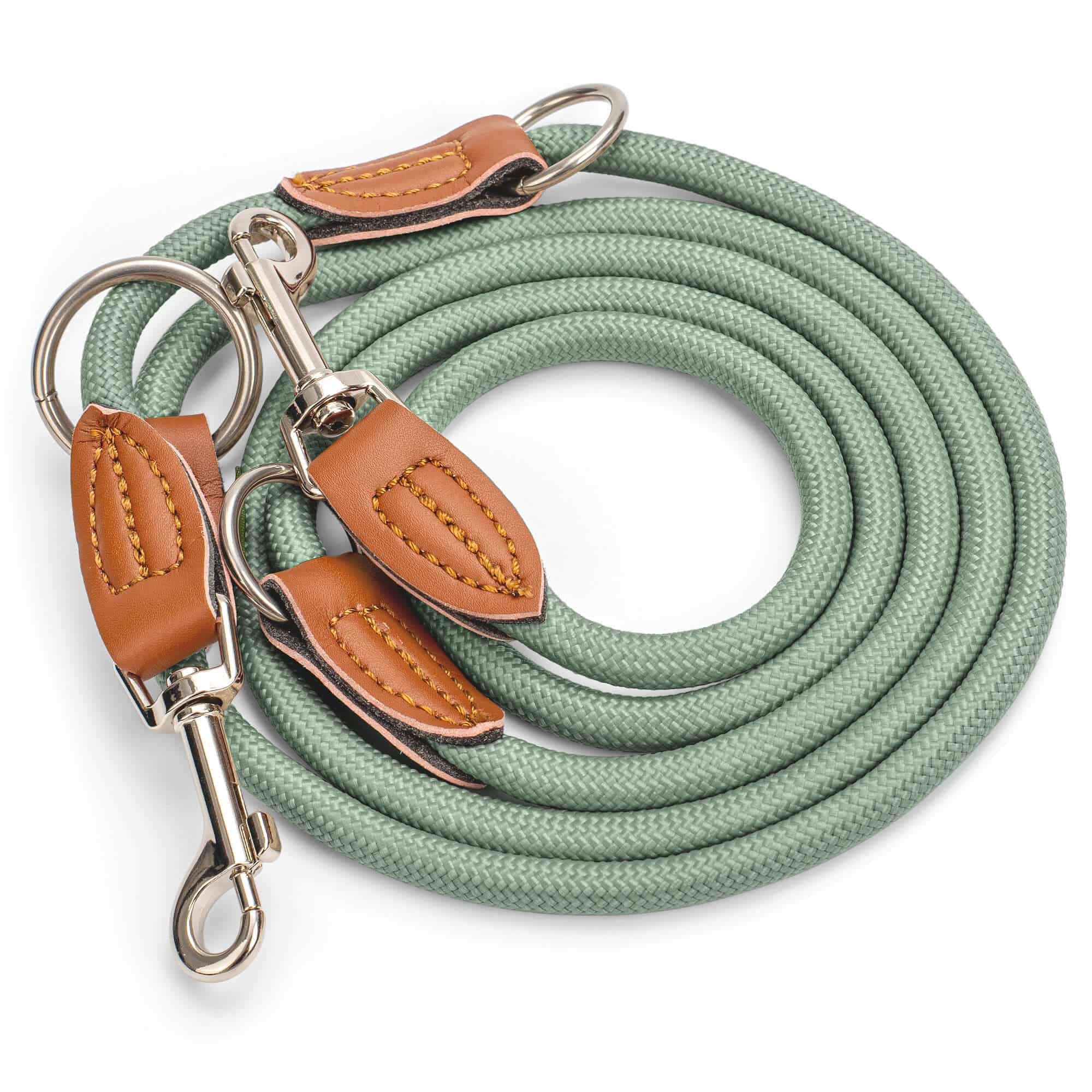 Nylon Hundeleine 2 m in hellem Grün mit zwei Karabinern und Lederverstärkungen