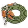 Nylon Hundeleine 2 m lang, in Olivgrün mit zwei Karabinern und Lederverstärkungen