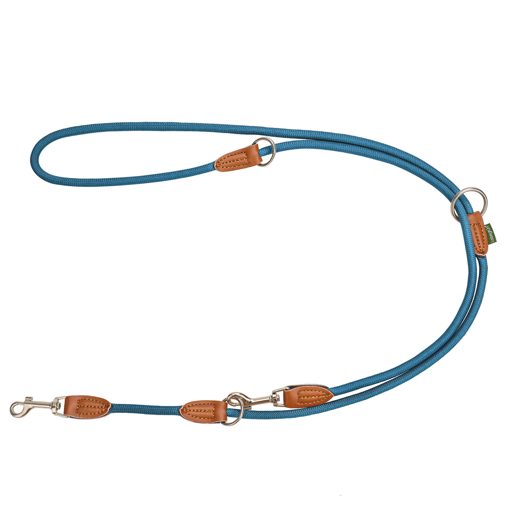 Nylon Hundeleine 2 m in Blau mit zwei Karabinern und Lederverstärkungen